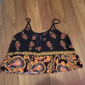 Bohemian Black and Orange Spaghetti Strap Crop Camisole